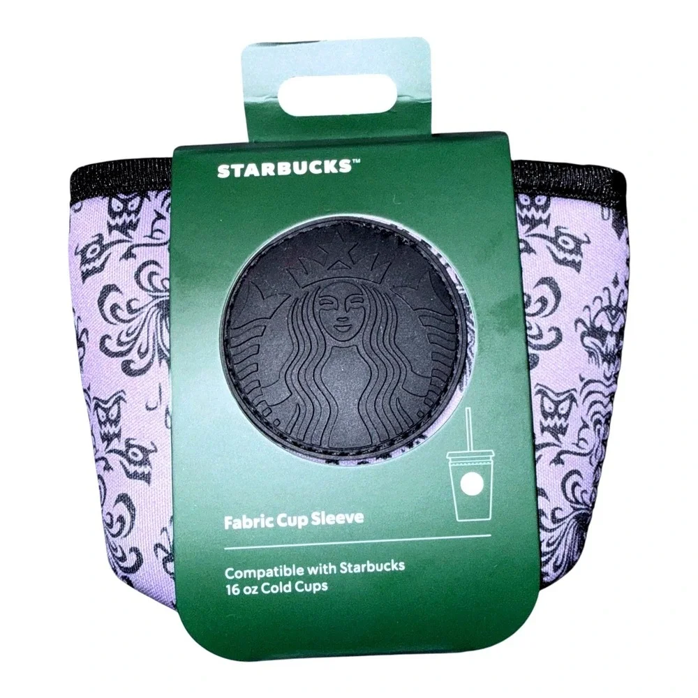 Starbucks 2026 Disney Parks Haunted Mansion Fabric Cup Sleeve Halloween Purple